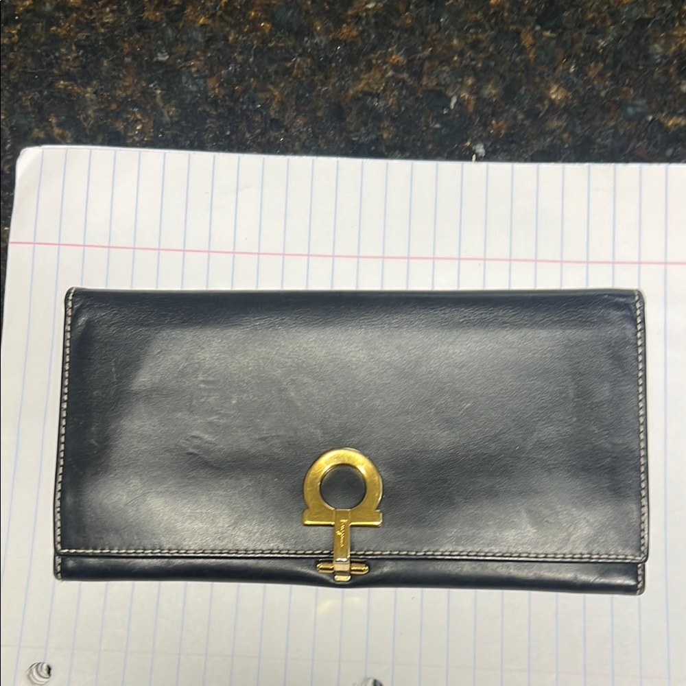 Salvatore Ferragamo black vintage long wallet